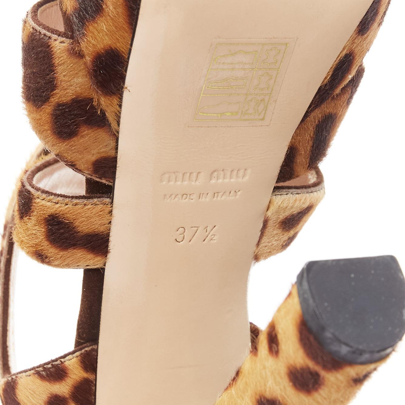MIU MIU brown leopard print pony hair strappy platform heels EU37.5 5