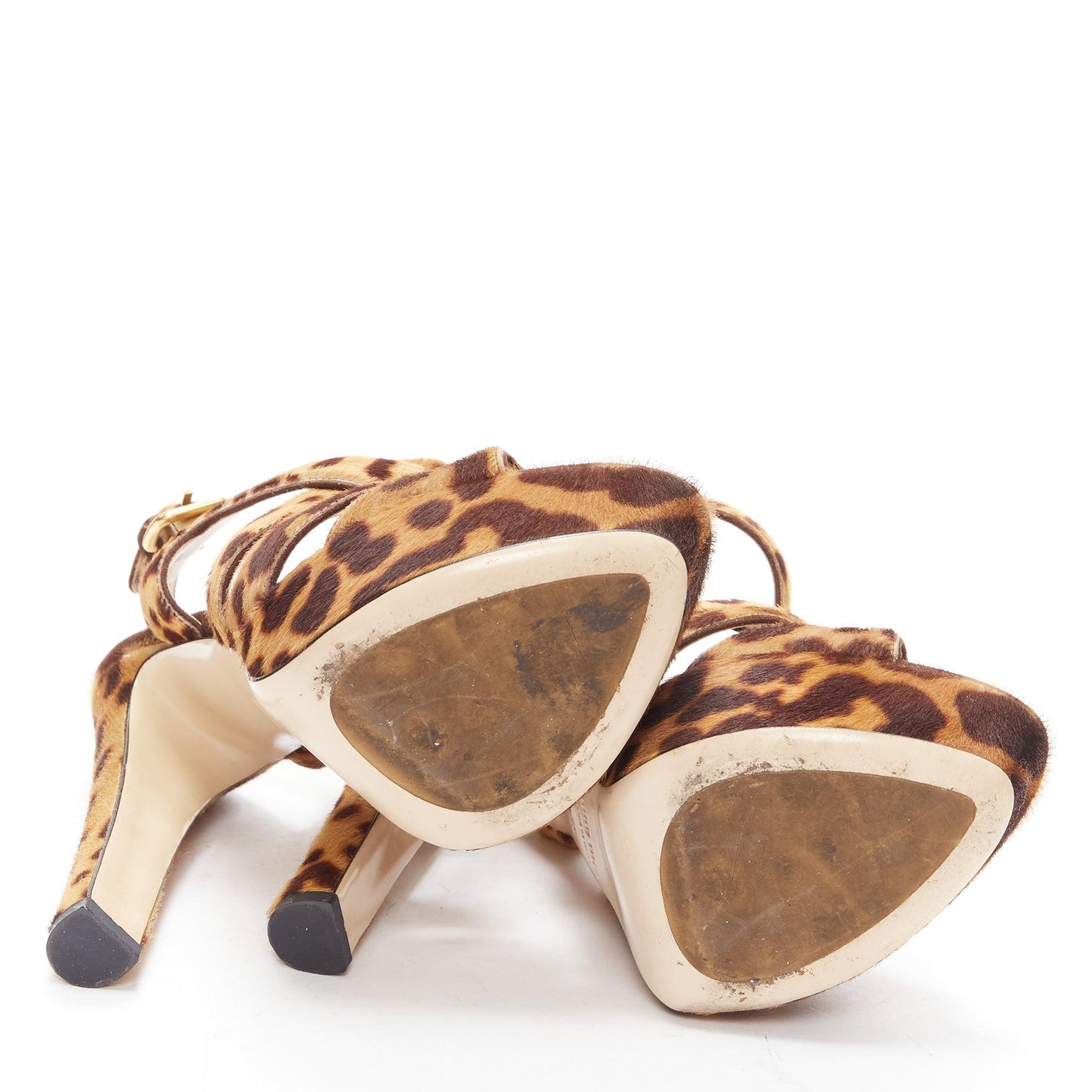 MIU MIU brown leopard print pony hair strappy platform heels EU37.5 6