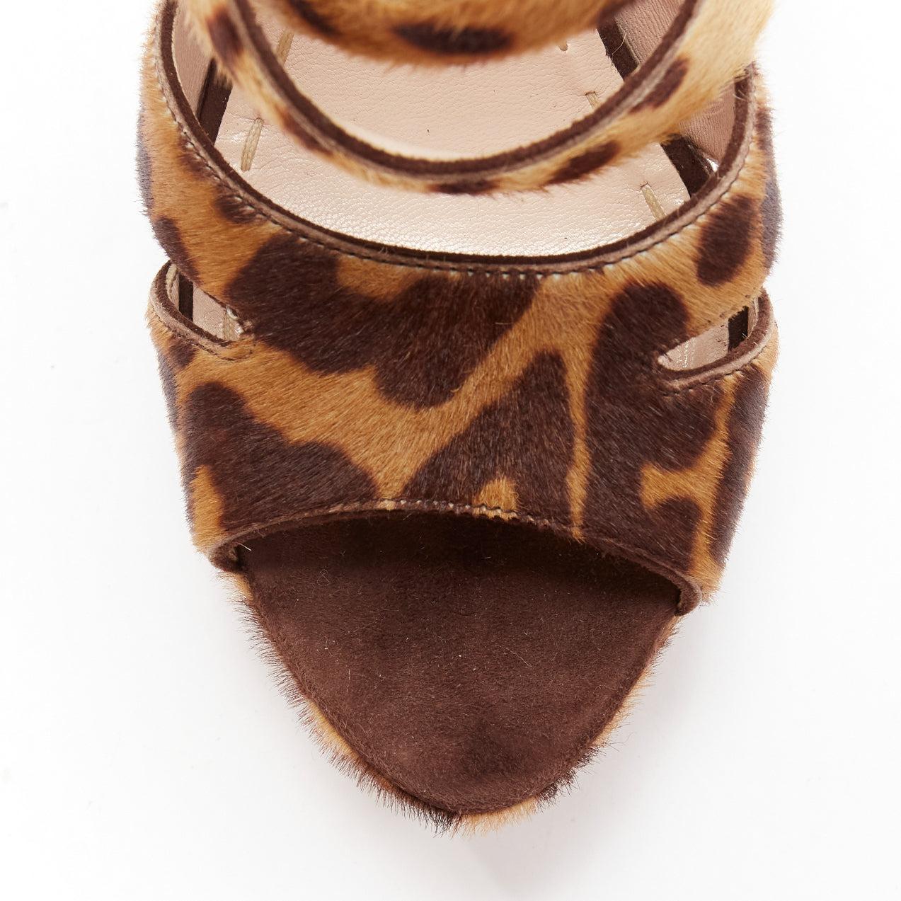 MIU MIU brown leopard print pony hair strappy platform heels EU37.5 For Sale 1