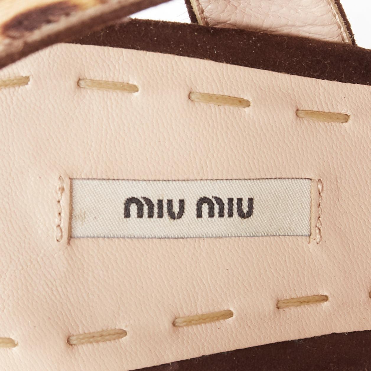 MIU MIU brown leopard print pony hair strappy platform heels EU37.5 For Sale 4