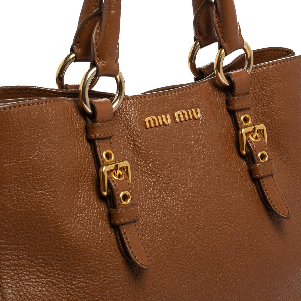 Miu Miu Brown Madras Leather Shopping Tote 3