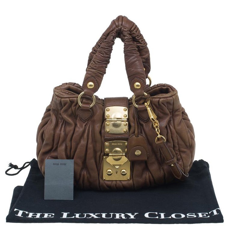 Miu Miu Brown Matelasse Leather Bauletto Aperto Tote For Sale at 1stDibs