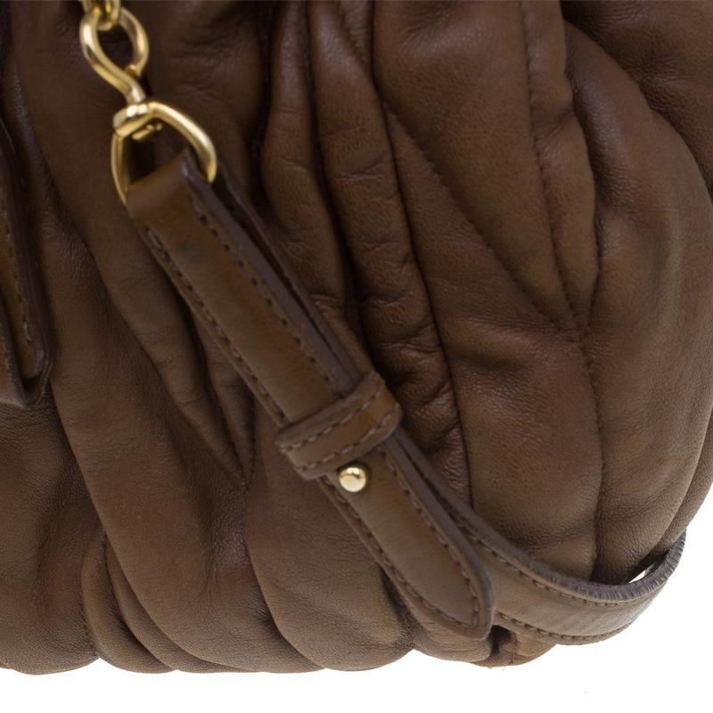 Miu Miu Brown Matelasse Leather Bauletto Aperto Tote 4