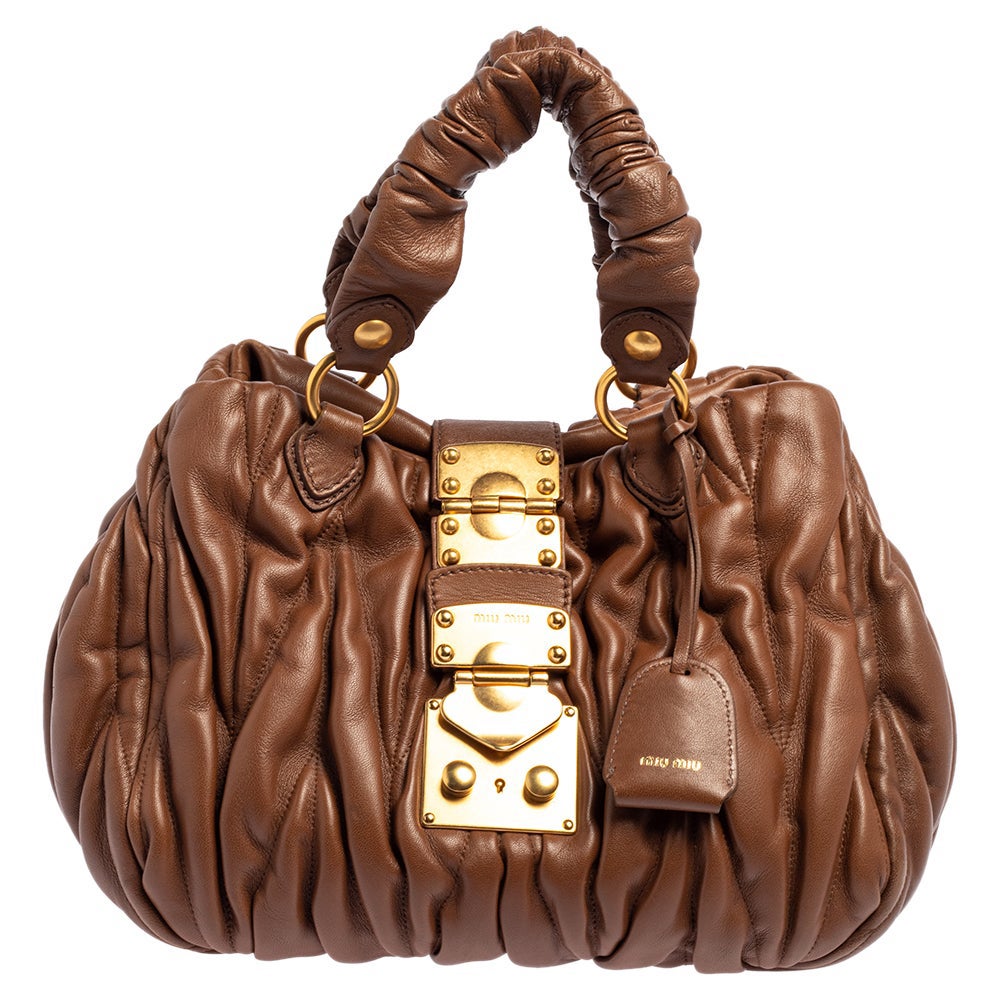 Miu Braune Matelas-Ledertasche Bauletto Aperto