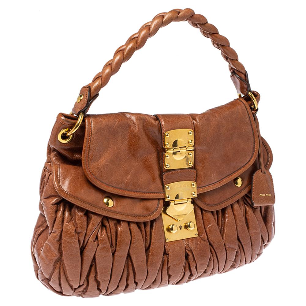 Women's Miu Miu Brown Matelasse Leather Coffer Bag