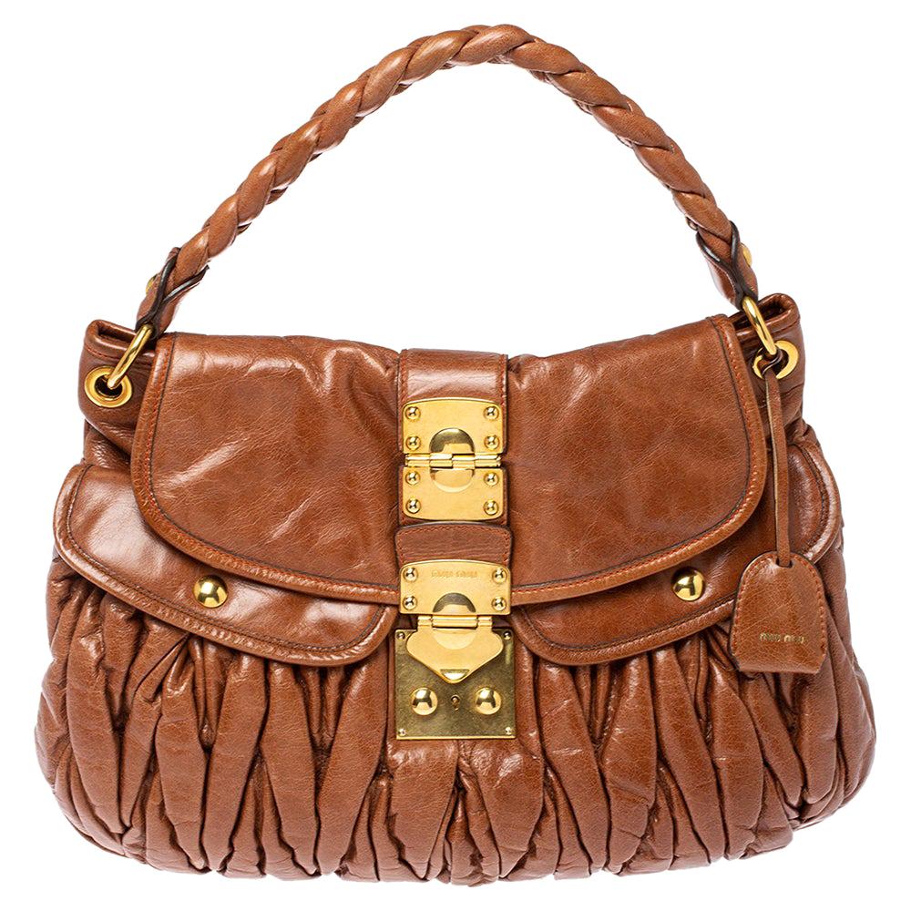 Miu Miu Brown Matelasse Leather Coffer Bag