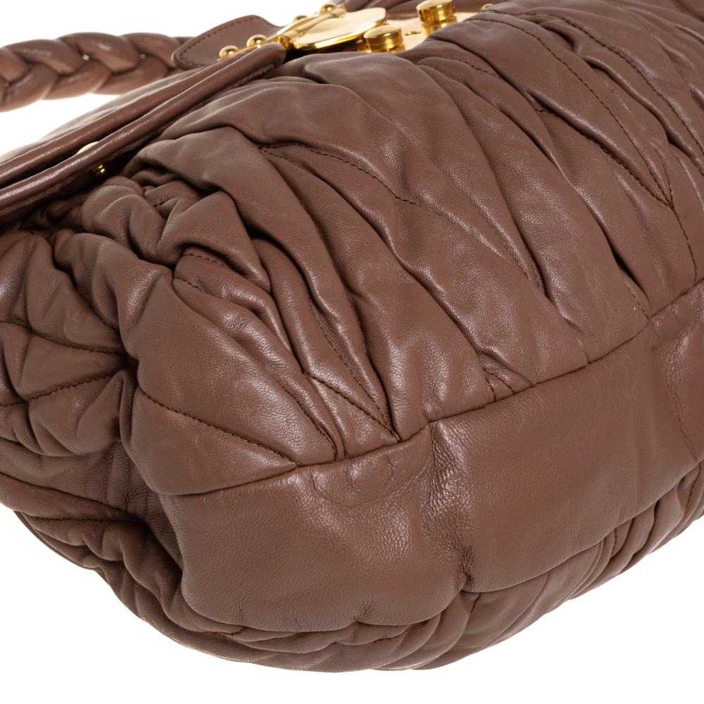 Miu Miu Brown Matelasse Leather Coffer Hobo 3