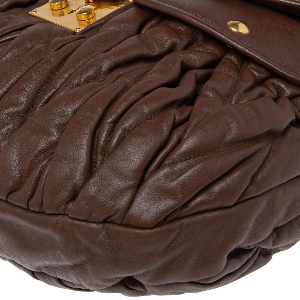 Miu Miu Brown Matelassé Leather Coffer Hobo 1