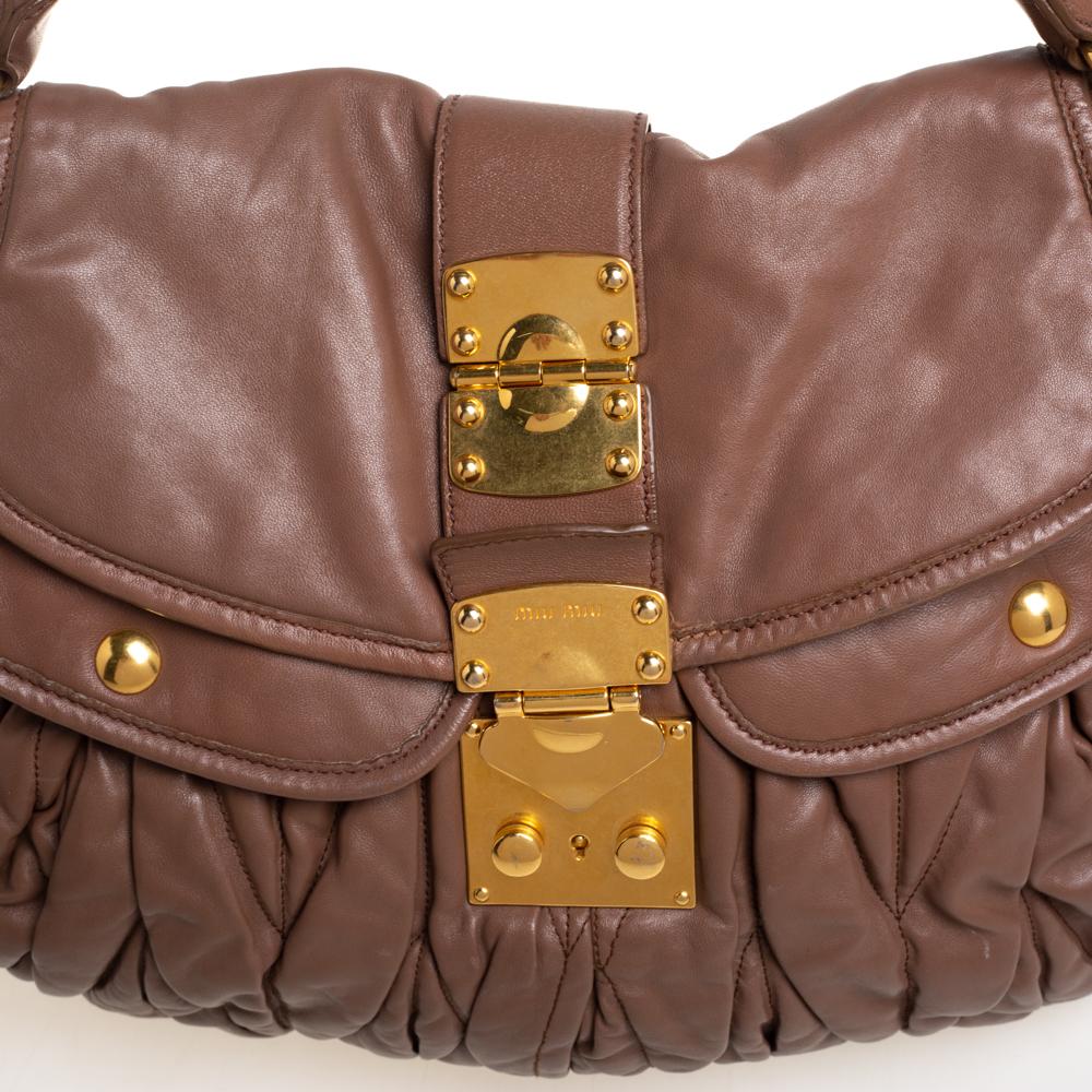 Miu Miu Brown Matelasse Leather Coffer Hobo 1