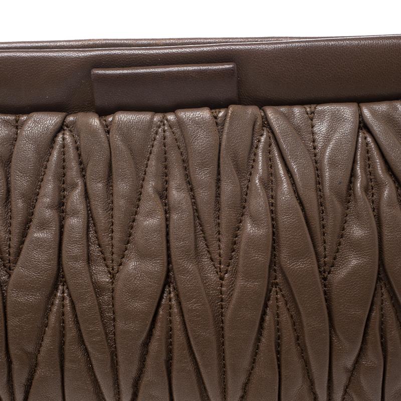 Miu Miu Brown Matelassé Leather Frame Clutch 4
