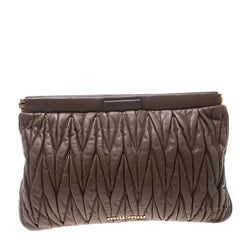 Miu Miu Brown Matelassé Leather Frame Clutch