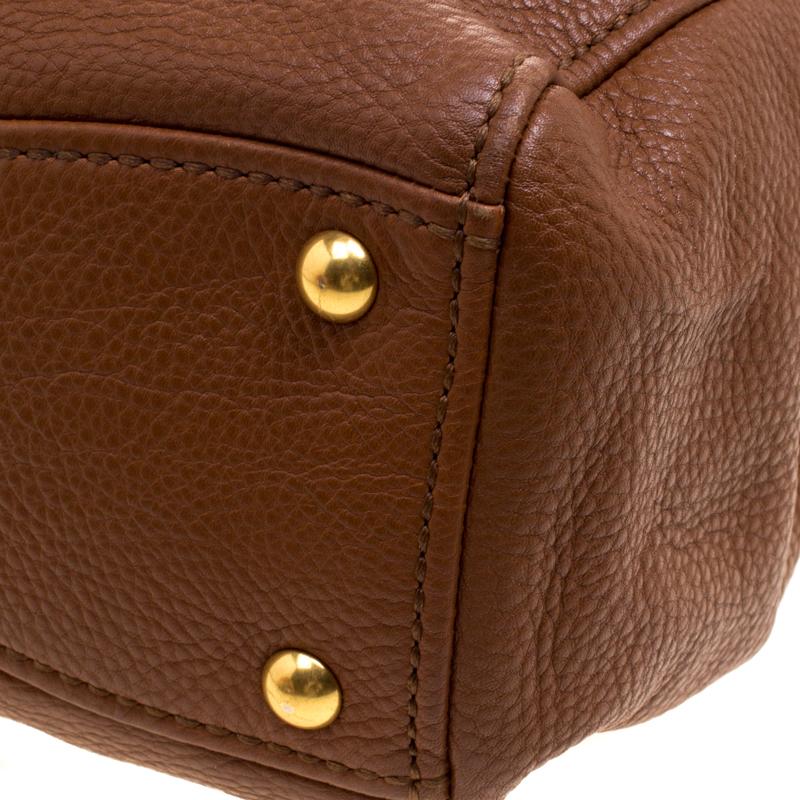 Miu Miu Brown Pebbled Leather Double Zip Convertible Tote 6
