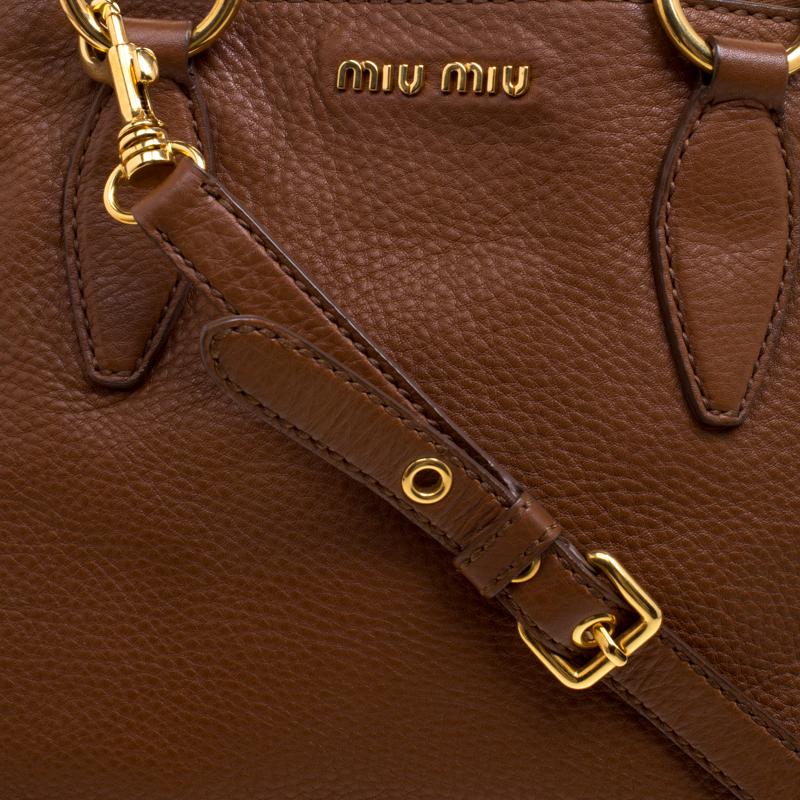 Miu Miu Brown Pebbled Leather Double Zip Convertible Tote 1