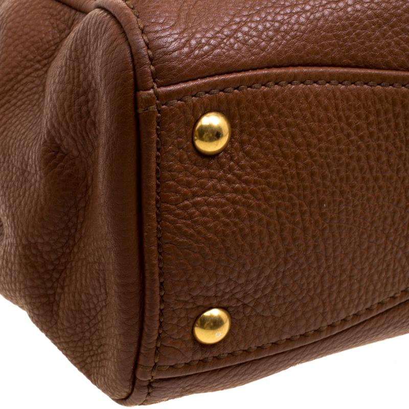 Miu Miu Brown Pebbled Leather Double Zip Convertible Tote 5