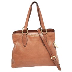 Miu Miu Brown Pebbled Leather Double Zip Convertible Tote