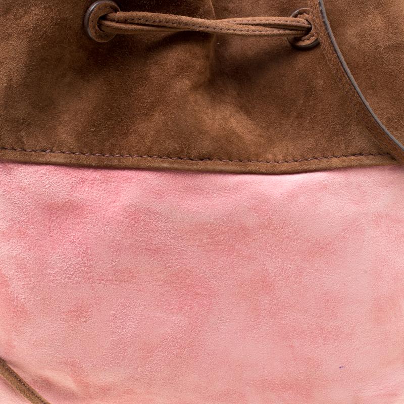 Miu Miu Brown/Pink Suede Drawstring Bucket Bag 6