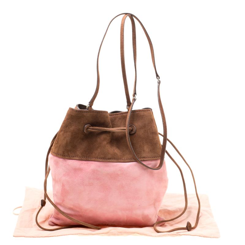 Miu Miu Brown/Pink Suede Drawstring Bucket Bag 7