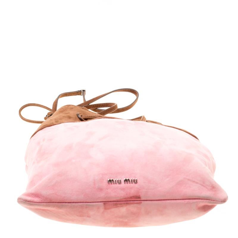 Miu Miu Brown/Pink Suede Drawstring Bucket Bag 1