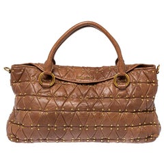 Miu Miu Brown Quilted Leather Studded Flap Tote