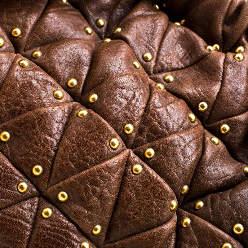 Miu Miu Brown Quilted Leather Studded Hobo 6