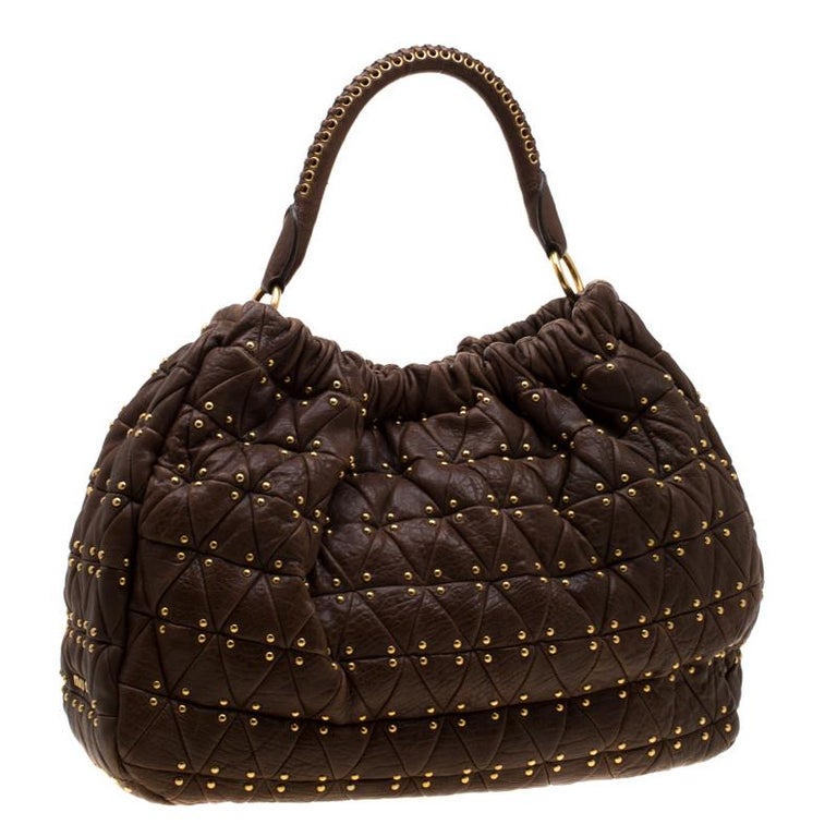 Miu Miu Brown Quilted Leather Studded Hobo For Sale at 1stDibs