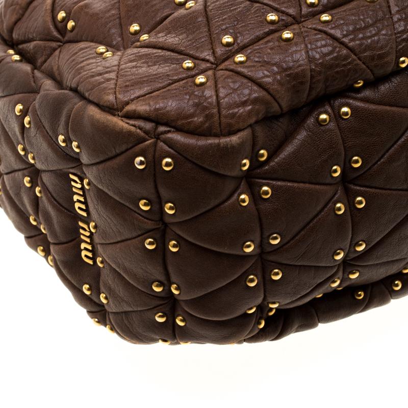 Miu Miu Brown Quilted Leather Studded Hobo 3