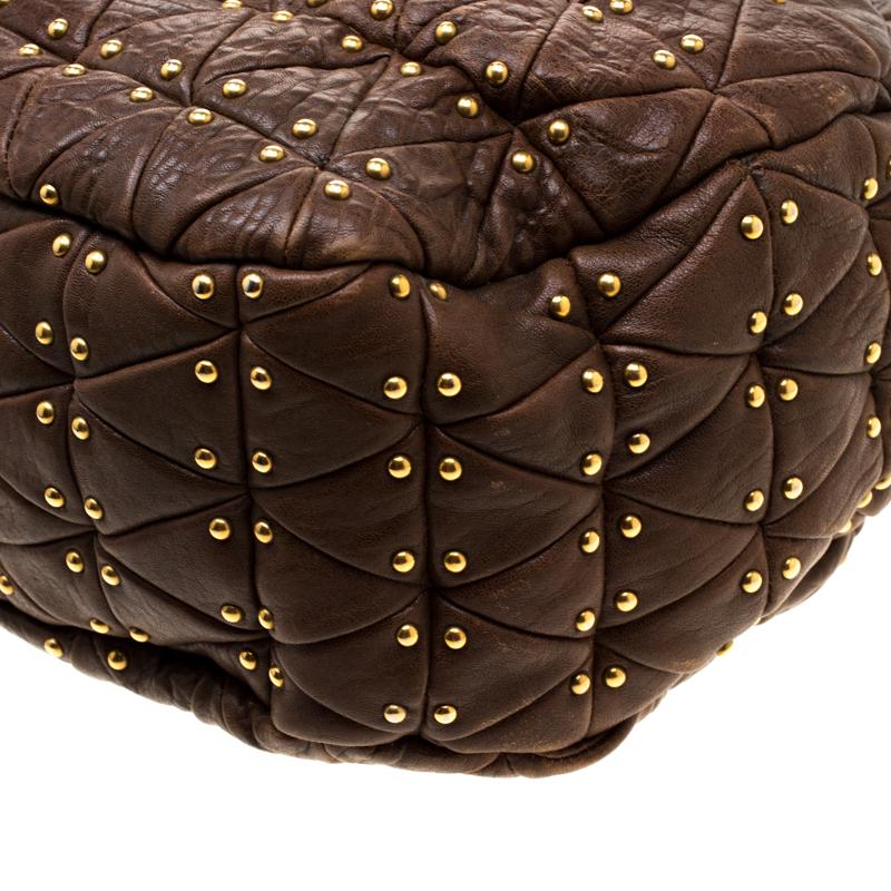 Miu Miu Brown Quilted Leather Studded Hobo 4