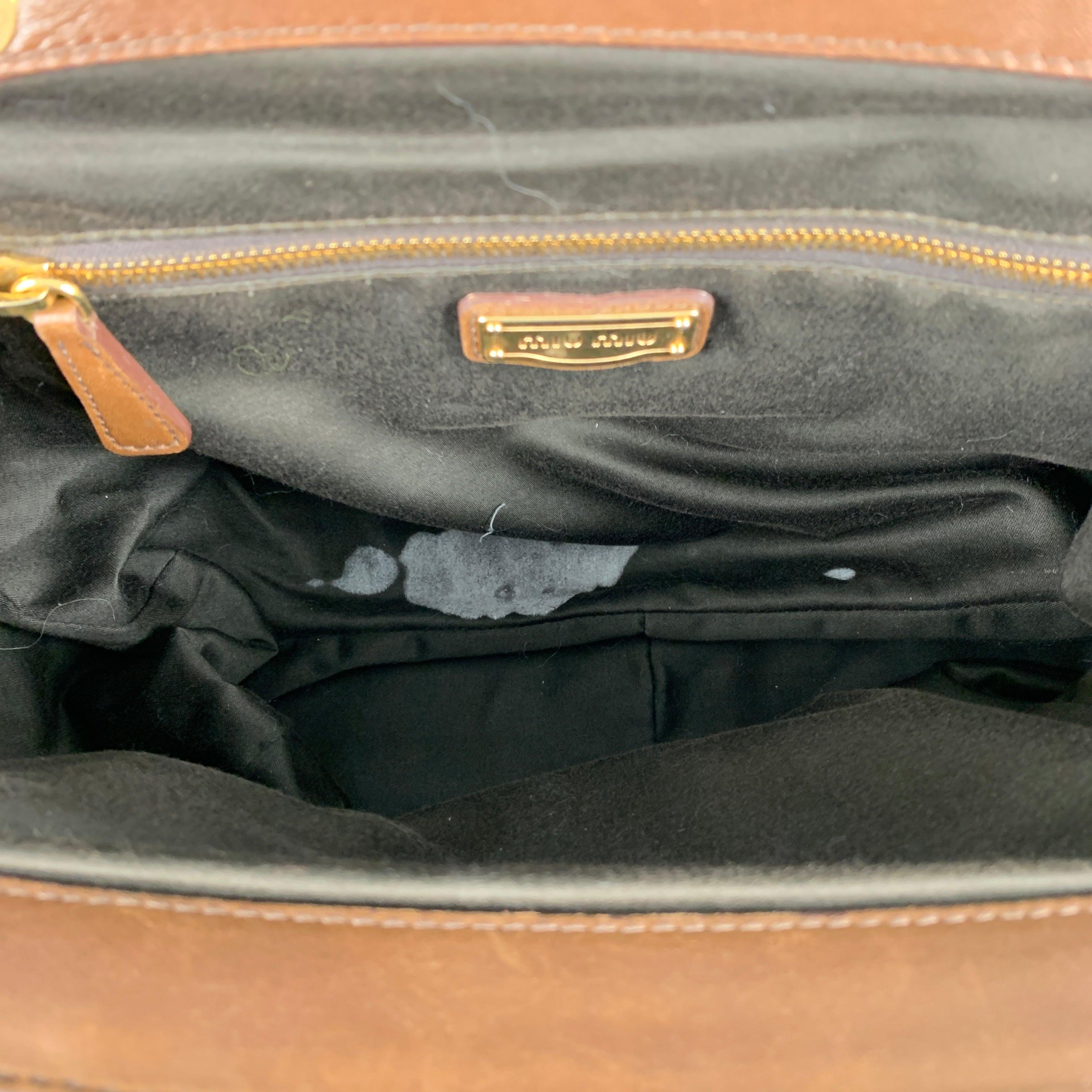 MIU MIU Brown Ruched Leather Top Handles Handbag For Sale 2