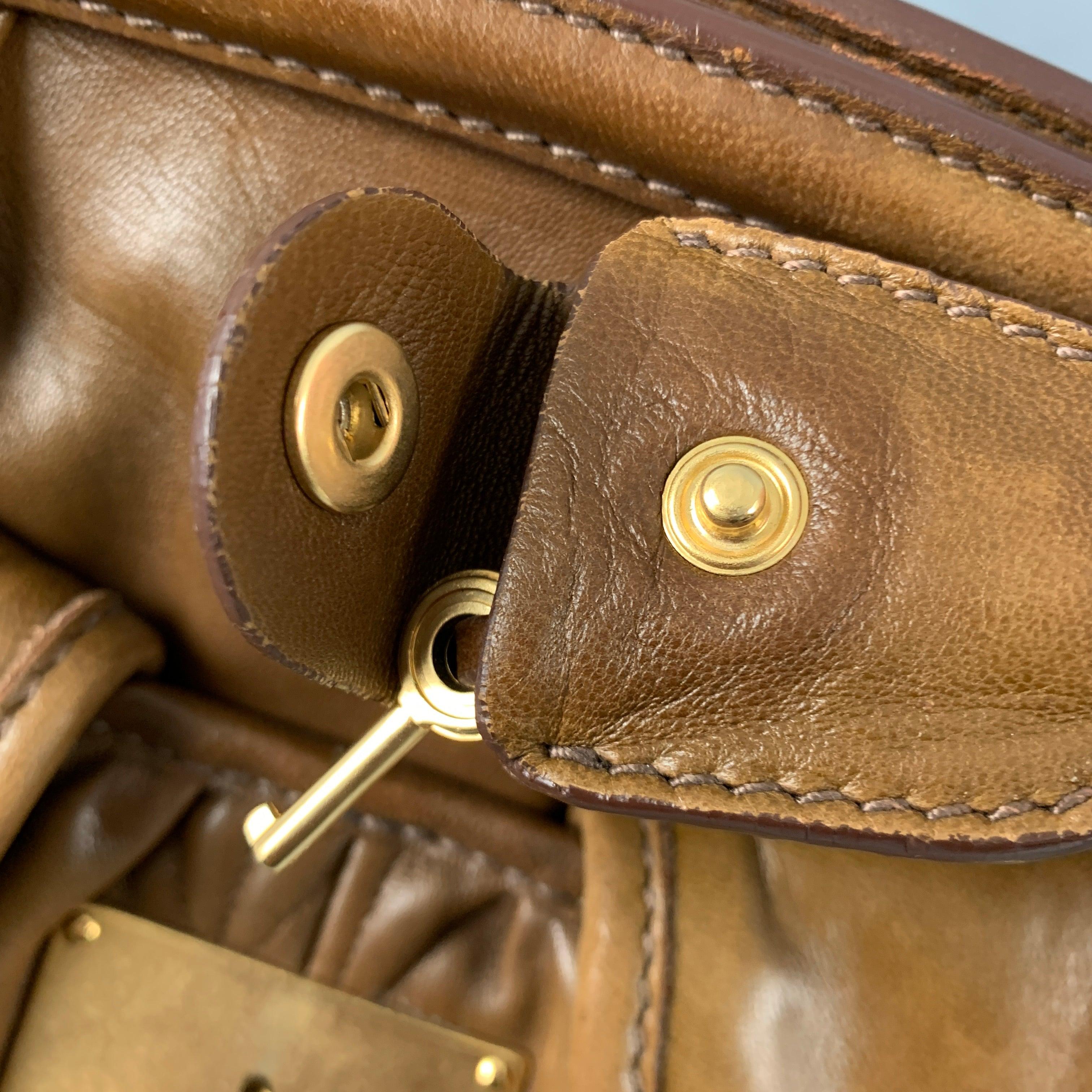MIU MIU Brown Ruched Leather Top Handles Handbag For Sale 4