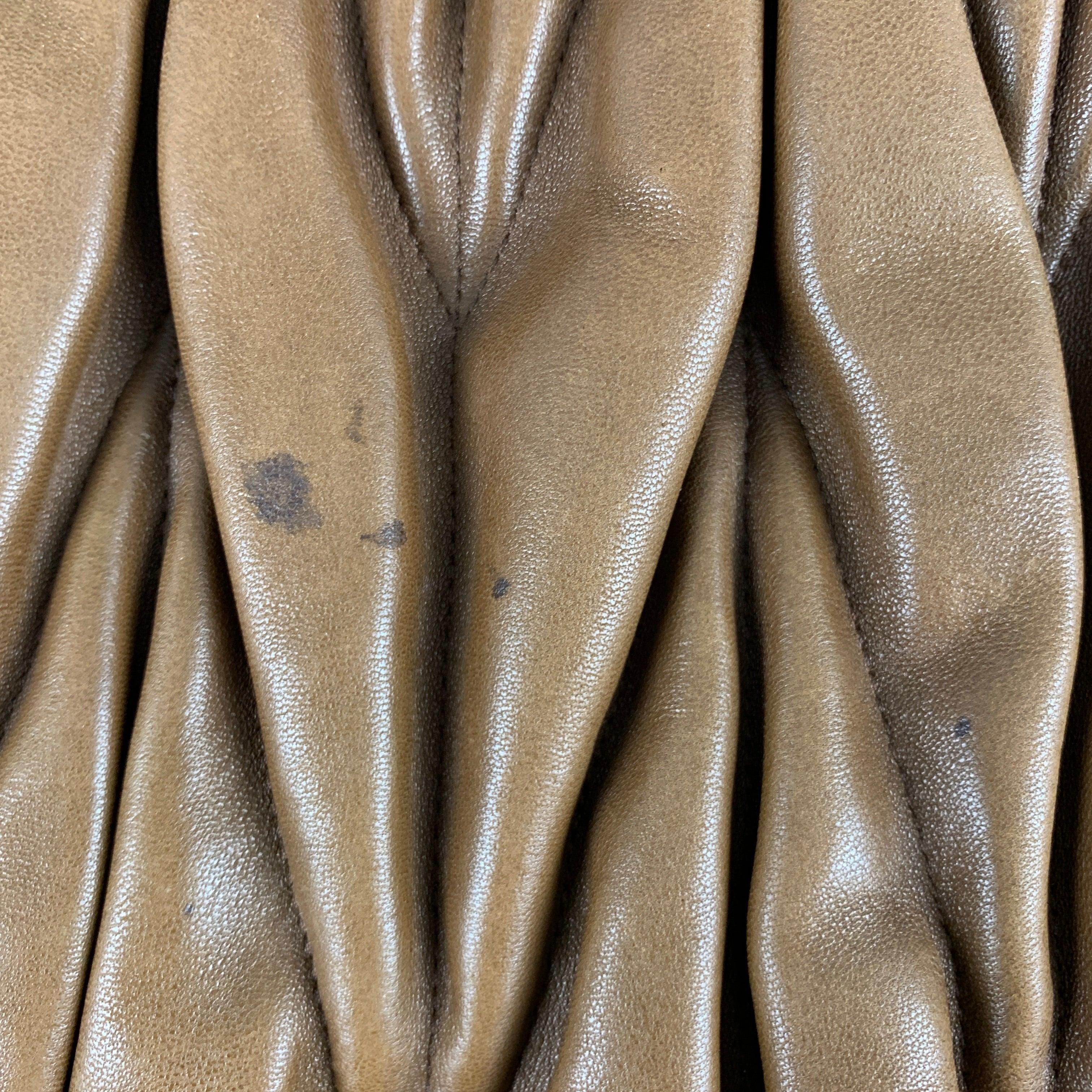 MIU MIU Brown Ruched Leather Top Handles Handbag For Sale 5