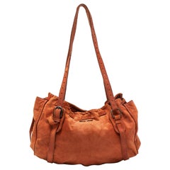 Used Miu Miu Brown Suede Drawstring Shoulder Bag