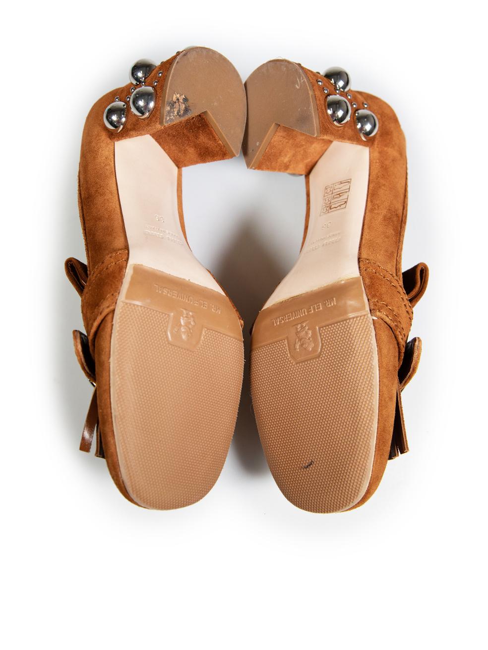 Women's Miu Miu Brown Suede Fringed Pumps Size IT 36