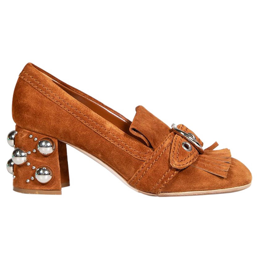 Miu Miu Brown Suede Fringed Pumps Size IT 36