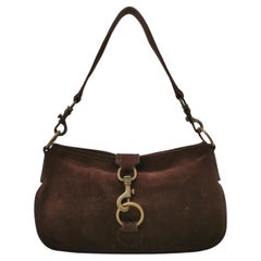 Miu Miu Brown Suede Leather Shoulder Bag Snap Hook