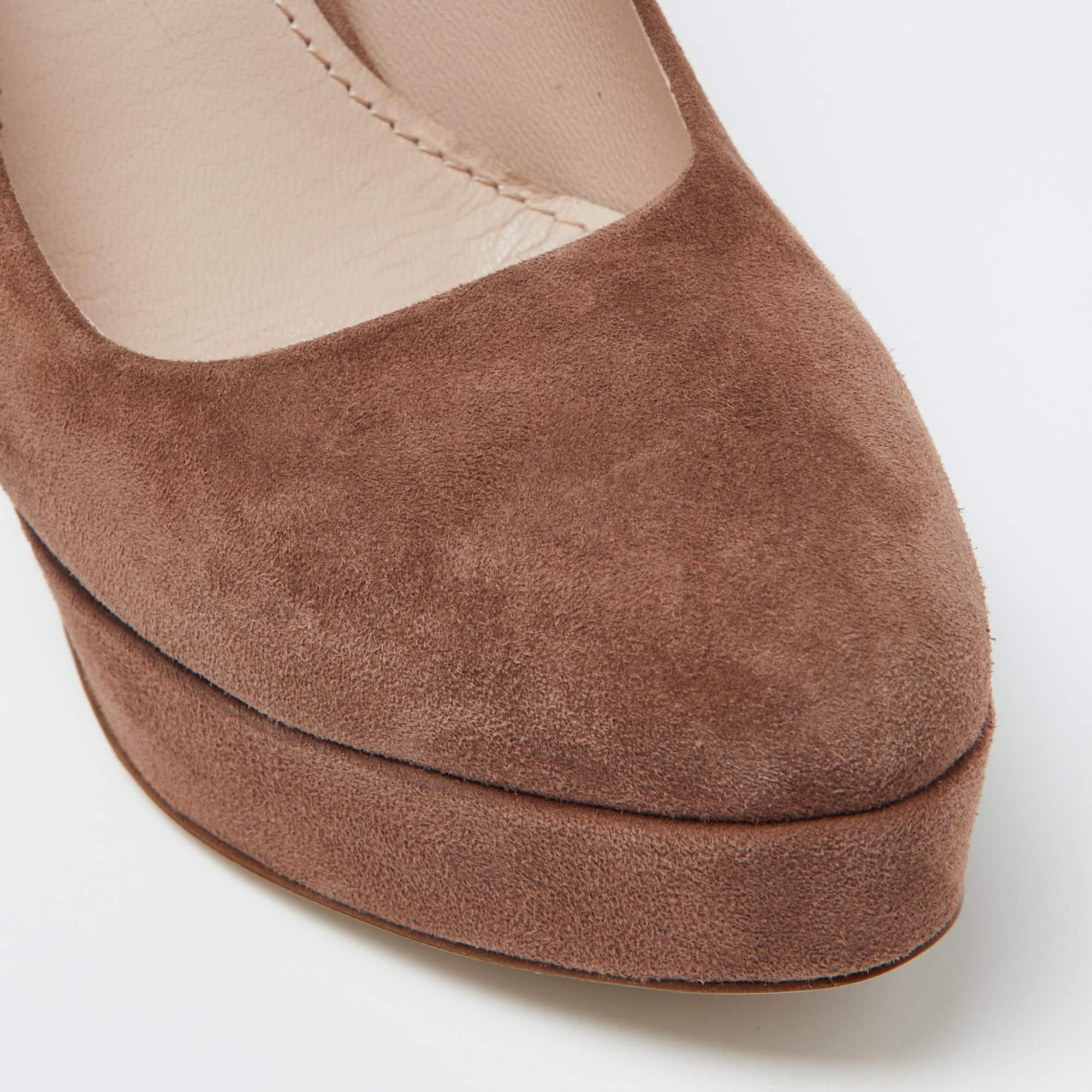 Miu Miu - Escarpins à plateforme en daim Brown - Taille 35 en vente 2