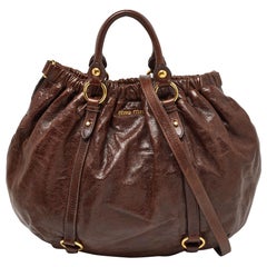Miu Miu Brown Vitello Shine Leather Gathered Hobo