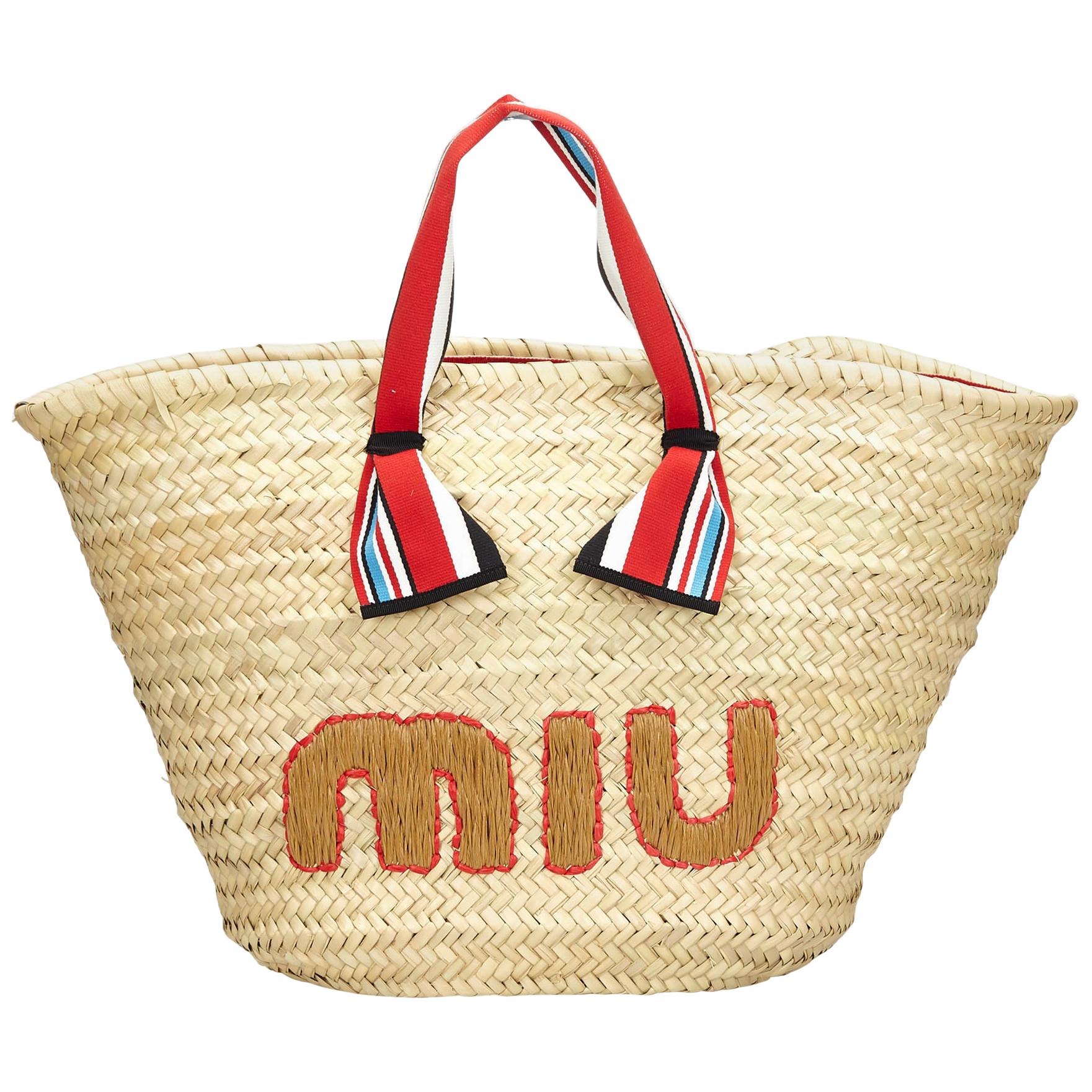 Miu Miu Brown Woven Strap Tote For Sale at 1stDibs