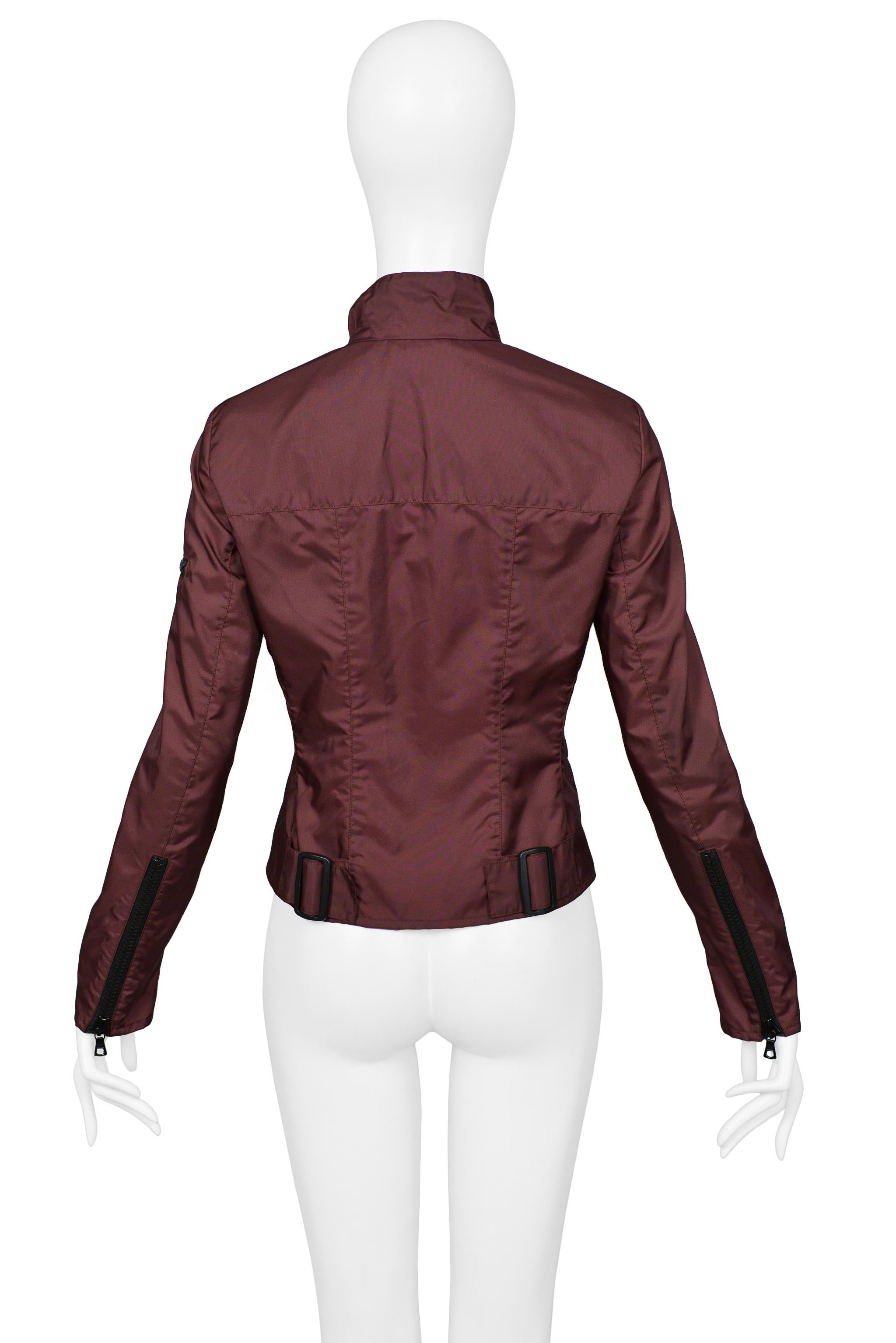 Miu Miu Burgundy Asymmetrical Zipper Jacket In Excellent Condition For Sale In Los Angeles, CA