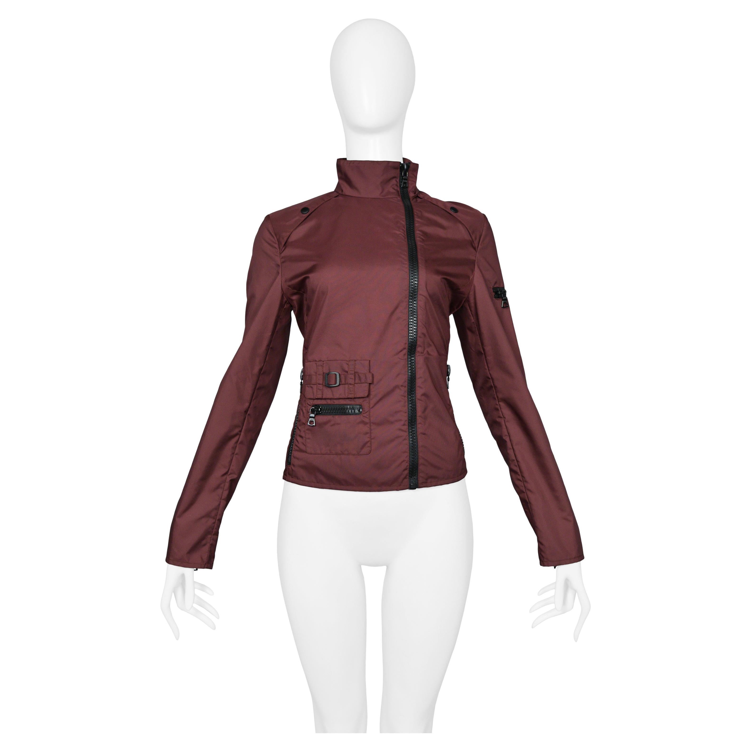 Miu Miu Burgundy Asymmetrical Zipper Jacket For Sale