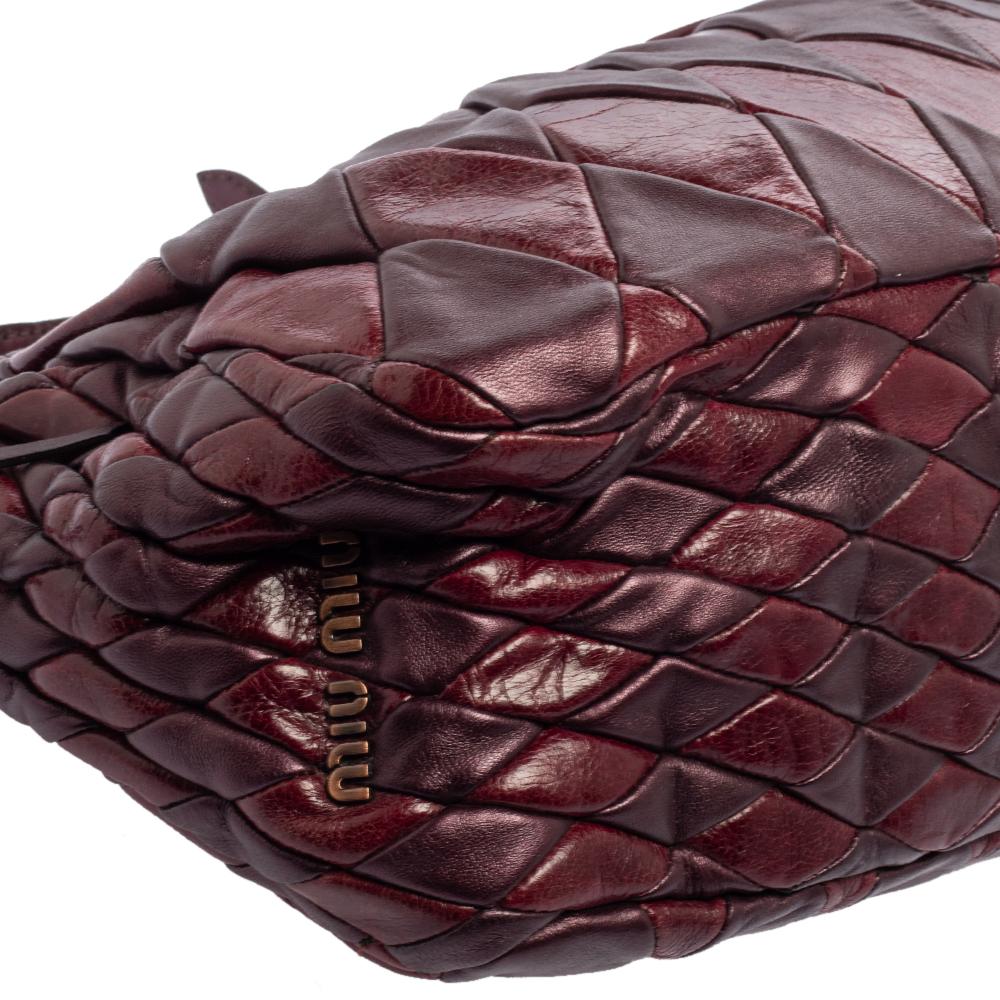 Miu Miu Burgundy Diamond Quilt Leather Shoulder Bag 2