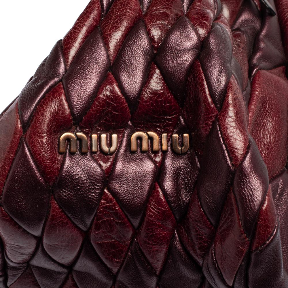 Miu Miu Burgundy Diamond Quilt Leather Shoulder Bag 4