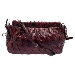 Used Miu Miu Burgundy Diamond Quilt Leather Shoulder Bag