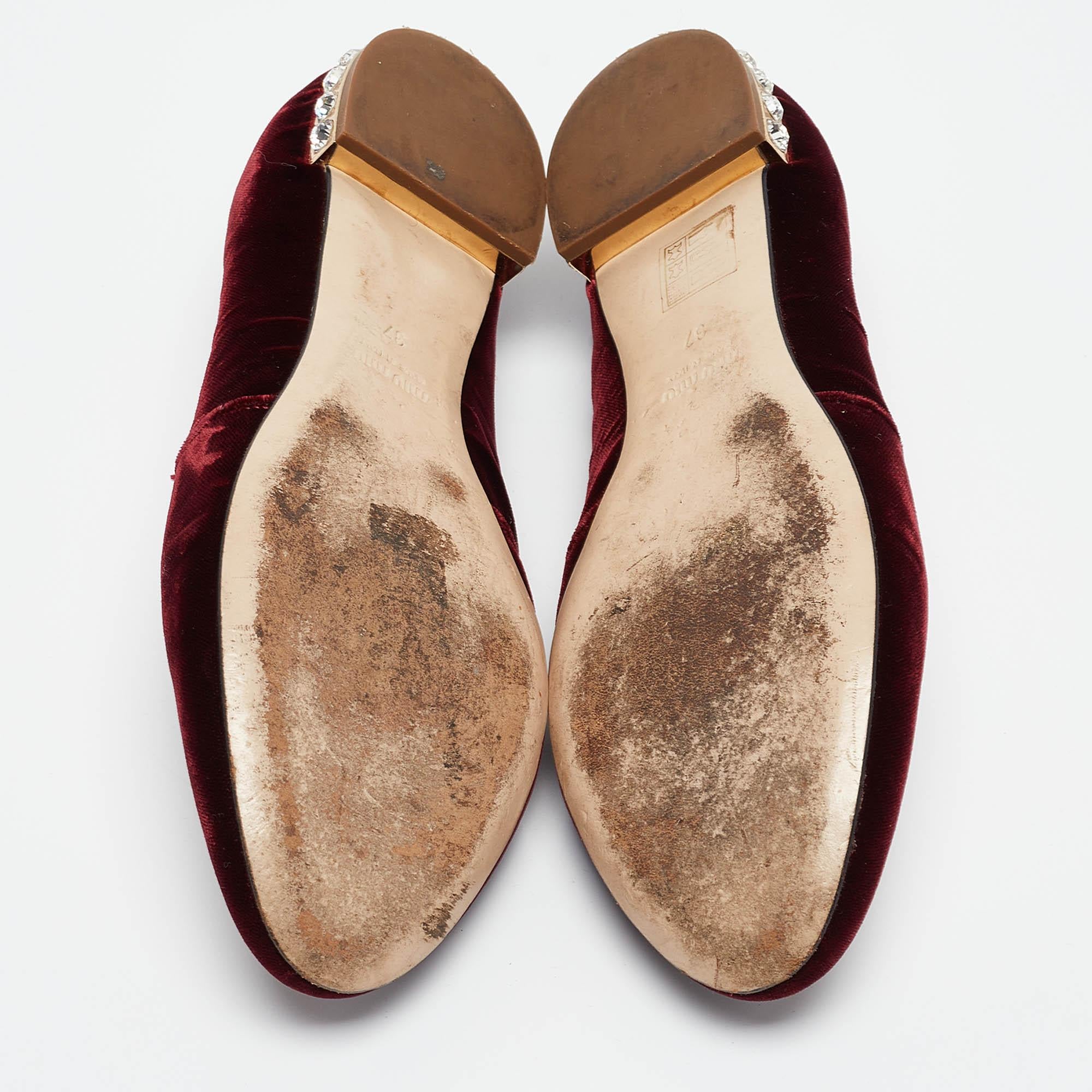 Miu Miu Burgundy Embroidered Velvet Crystal Embellished Smoking Slippers Size 37 1