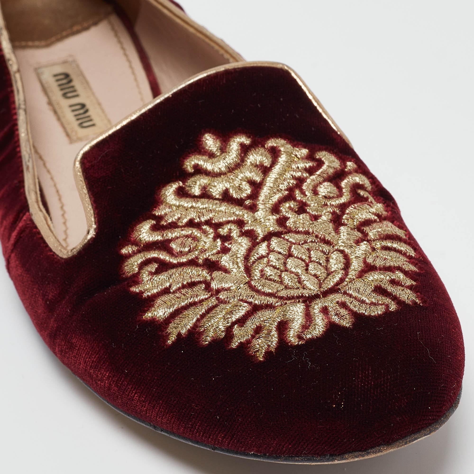 Miu Miu Burgundy Embroidered Velvet Crystal Embellished Smoking Slippers Size 37 2