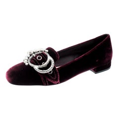 Miu Miu Burgundy Faux Pearl Velvet Flats Size 39