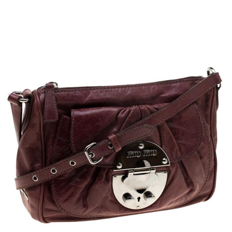 Miu Burgundy Leather Crossbody Bag