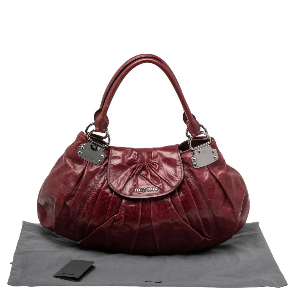 Miu Miu Burgundy Leather Ruched Front Pocket Shoulder Bag 3