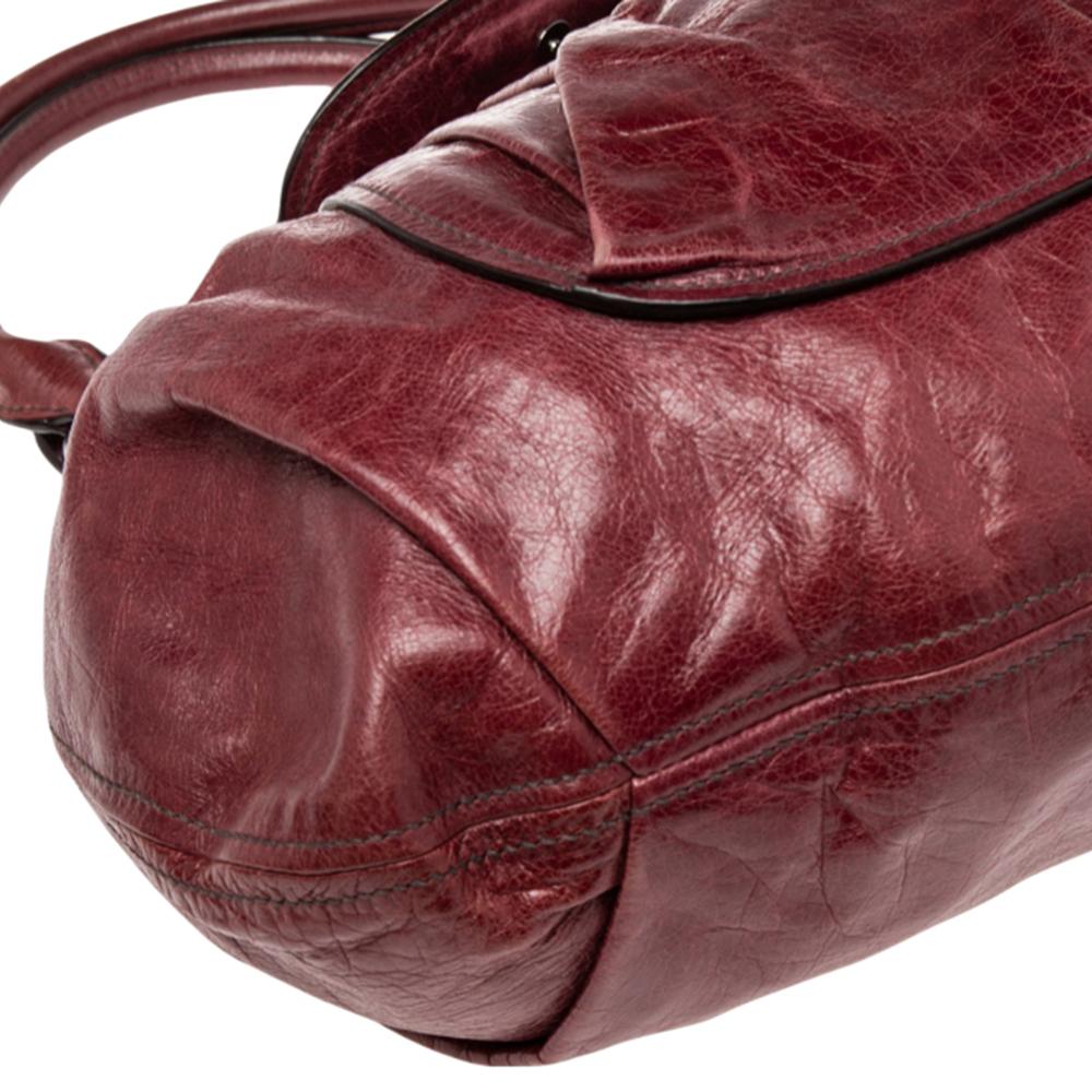 Women's Miu Miu Burgundy Leather Ruched Front Pocket Shoulder Bag