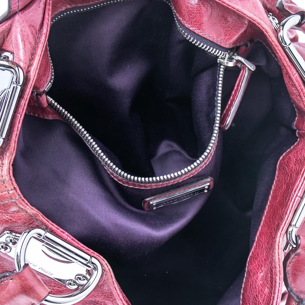 Miu Miu Burgundy Leather Ruched Front Pocket Shoulder Bag 1