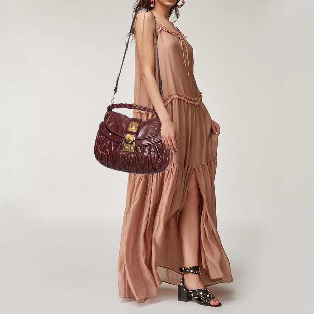 Miu Miu Burgundy Matelassé Leather Coffer Hobo 5
